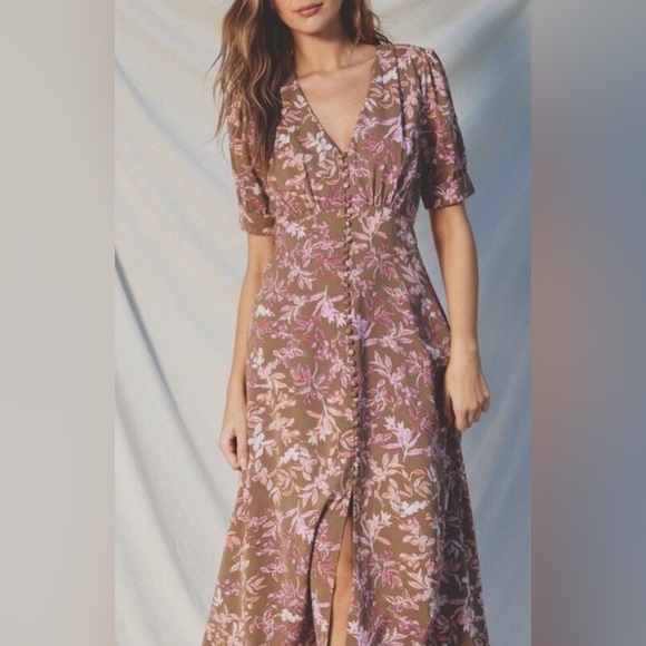 Dress Forum Mauve & Taupe Slow Dancing Button Detail Midi Dress - Medium - Picture 8 of 8